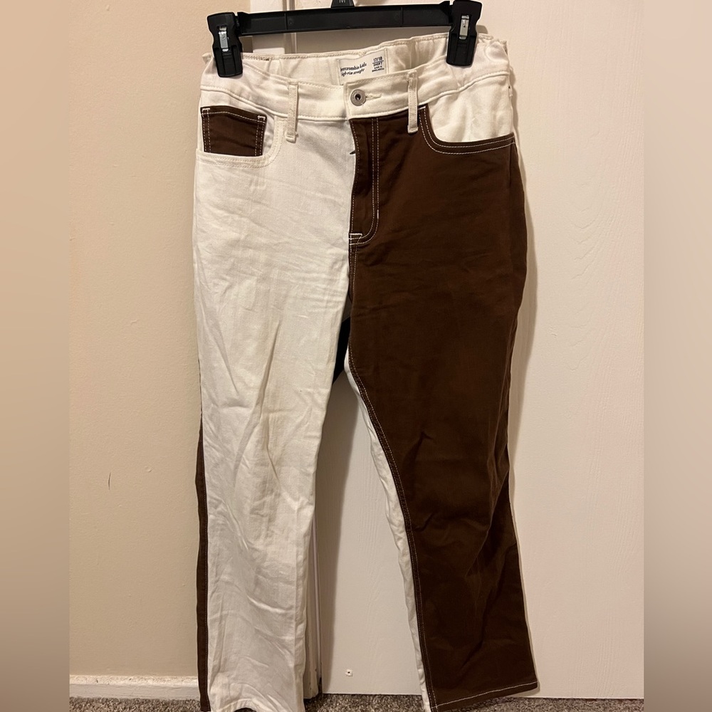 Abercrombie kids jeans, brown and white, high rise straight
